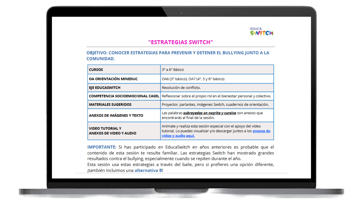 Contenidos del material pedagógico Switch